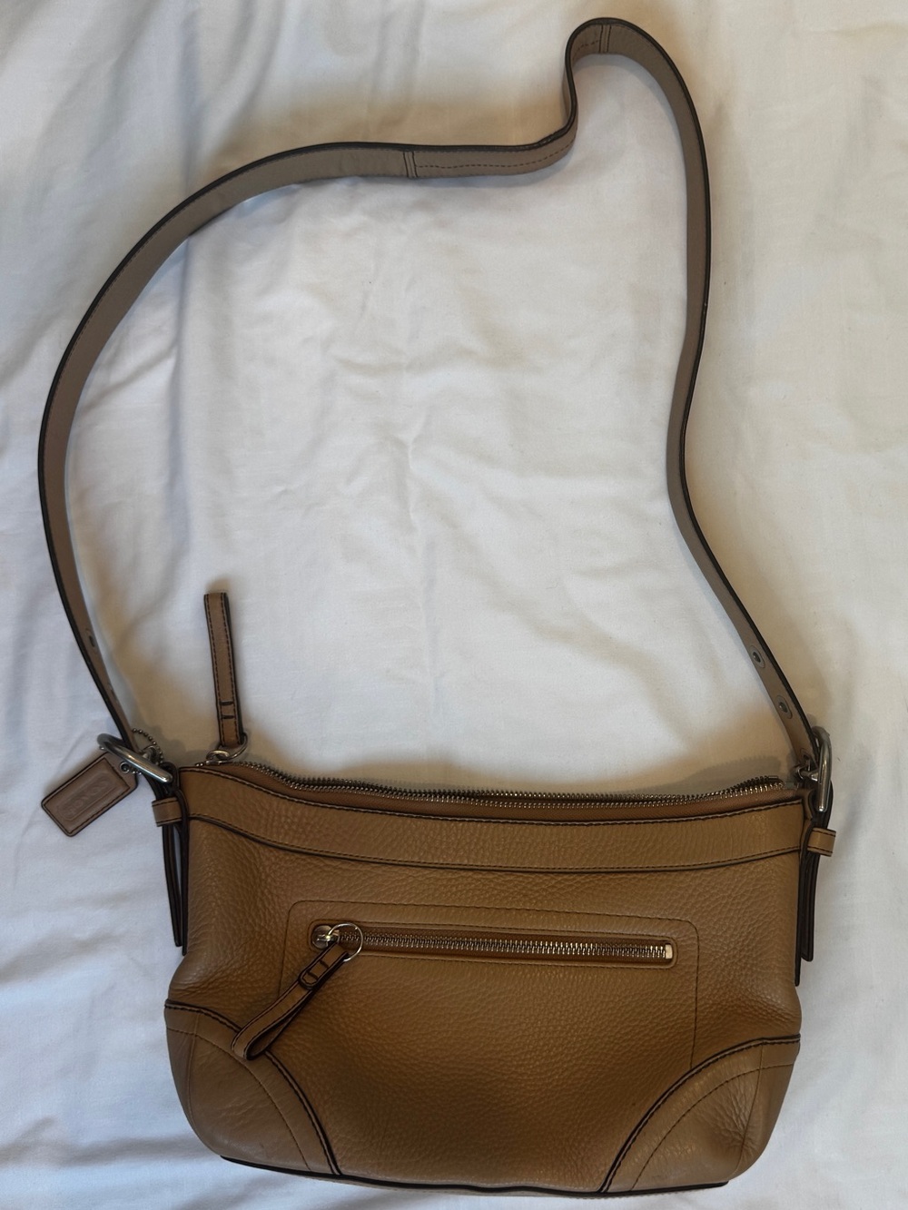 COACH F12321 MADISON
BAG TAN BROWN BAMBOO PEBBLED DUFFLE BOHO
HOBO PURSE - Picture 12 of 14